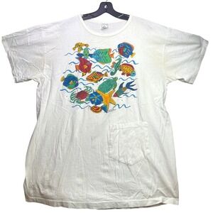 Vintage Alore Shirt Womens One Size Tropical Fish Single Stitch Oversized 1990's